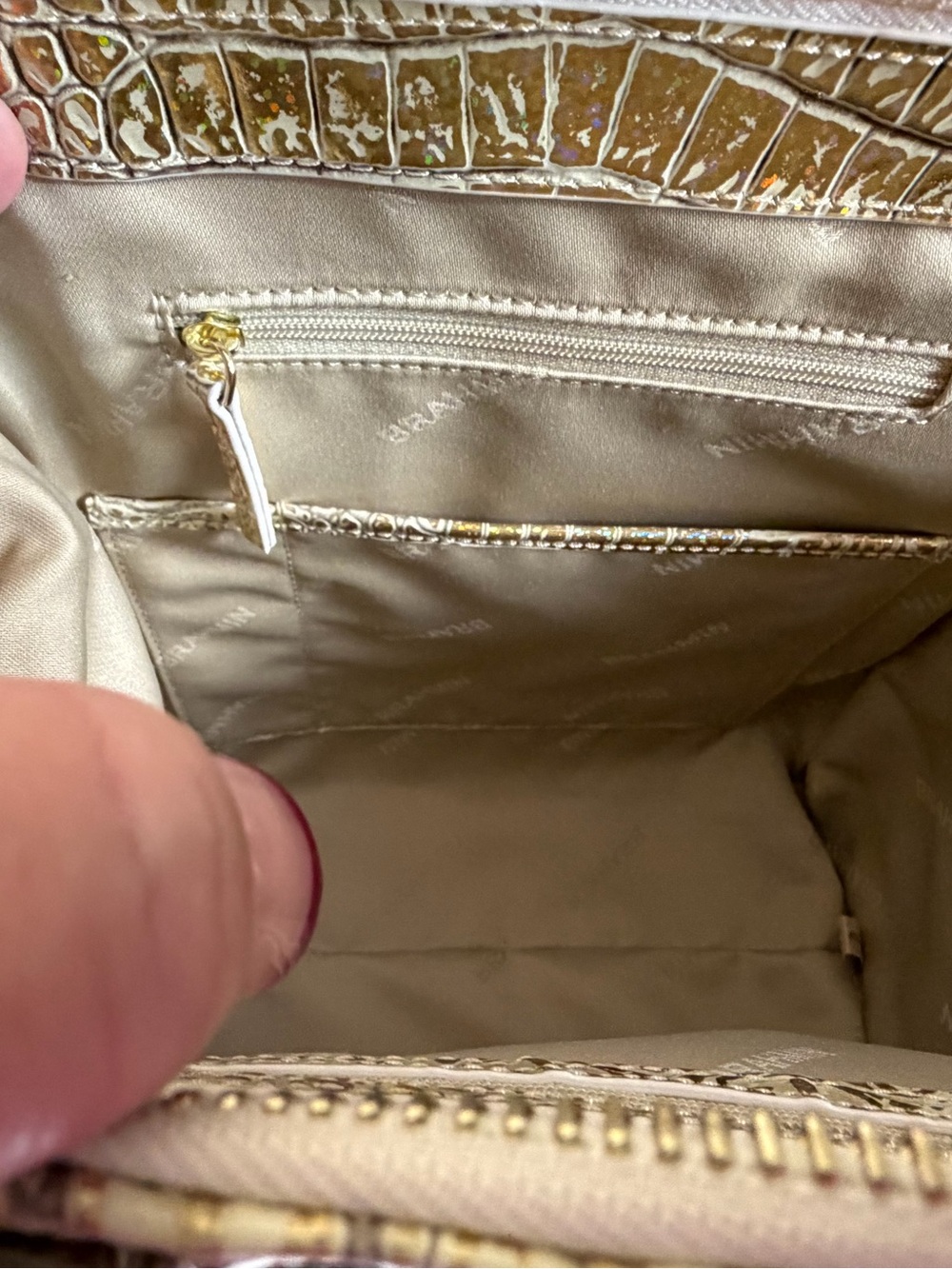 NWT Brahmin Caroline Satchel in champagne gold hologram with matching wallet. - Picture 8 of 15